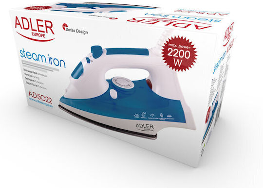 Adler Fier de Călcat cu Aburi 2200W cu Talpă Ceramică și Debit Continu de Abur 30g/min