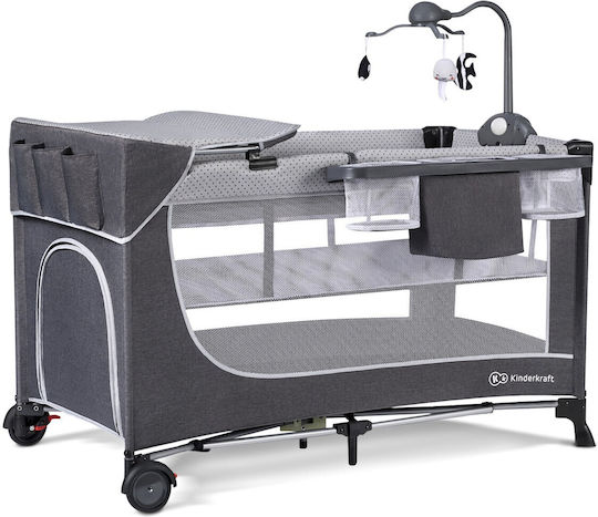 Kinderkraft Leody Laufstall 2 Ebenen mit Wickeltisch & Matratze Gray 126x65cm