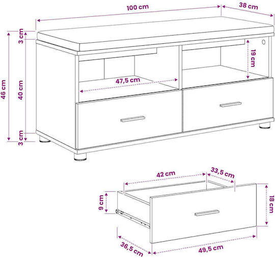 vidaXL Flurmöbel & Aufbewahrung mit Bank Eiche 100x38x46cm
