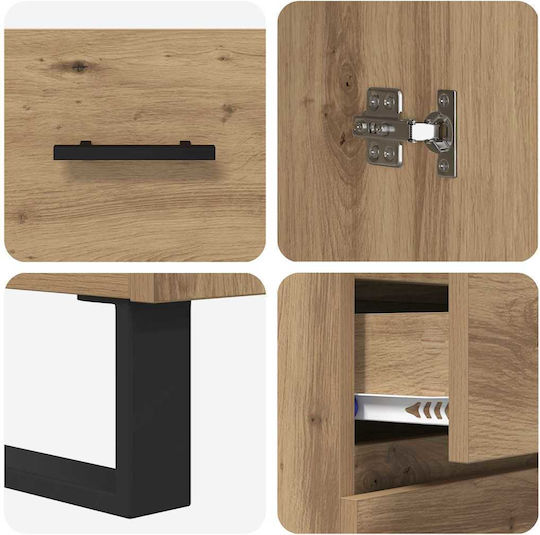Standvitrine fürs Wohnzimmer aus Spanplatte in Artisan-Eiche 69,5x34x180 cm