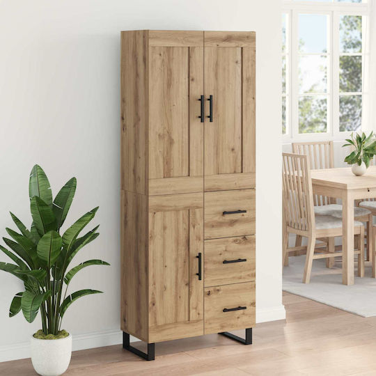 Highboard Wohnzimmerschrank aus Spanplatte Artisan-Eiche 69,5 x 34 x 180 cm