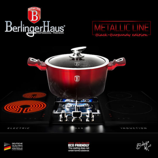 Berlinger Haus Metallic Line Deep Stockpot Made of Aluminum 6.1L / 28cm Black-Burgundy