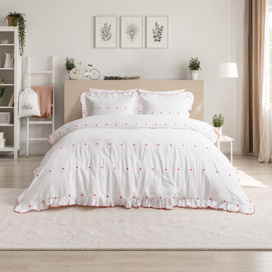 Şaheser Set Huse Pentru Pilote 200x220cm Dublă Cu 4 Fețe De Pernă Albă