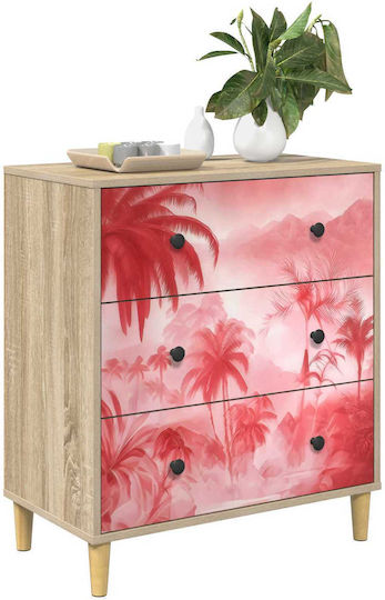 Aachen Wooden Chest of Drawers with 3 Drawers Pink 66x36.5x75cm