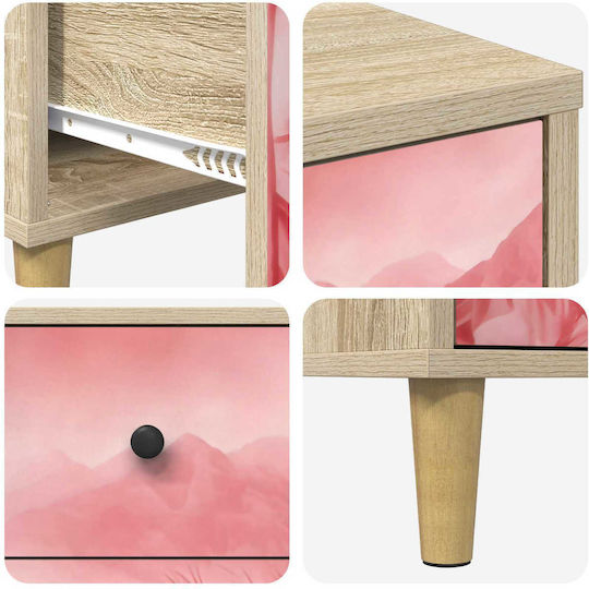 Aachen Wooden Chest of Drawers with 3 Drawers Pink 66x36.5x75cm