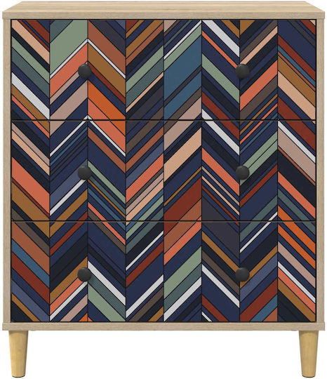 Kommode Schlafzimmer Holz Ommen mit 3 Schubladen Geometrisches Design 66x36.5x75cm