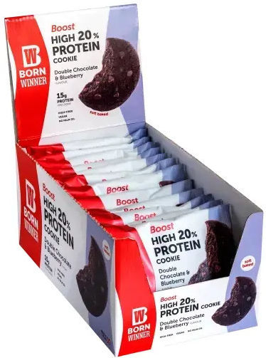 Born Winner Μπισκότα Πρωτεΐνης Boost High 20% με Κομματάκια Double Chocolate & Blueberry 75gr
