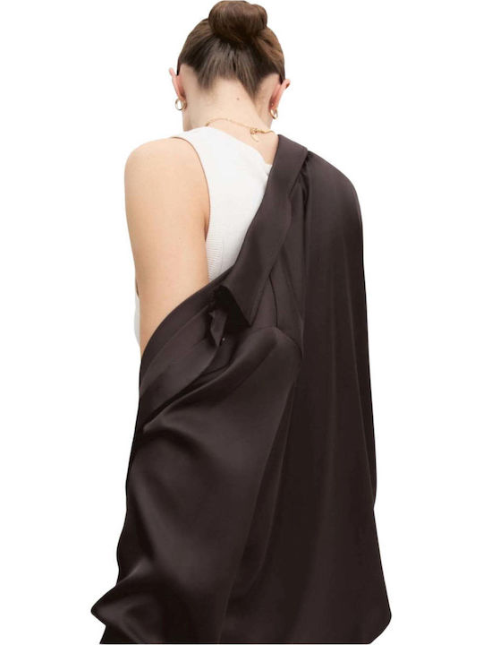 Langärmeliges Damenhemd Satin Braun