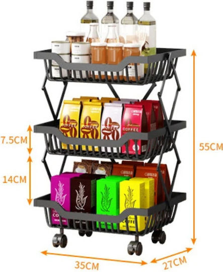 Tradesor Kitchen Trolley Metallic 4 Tiers Black 35x27x75cm