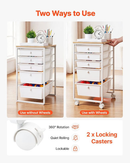 Vevor Kitchen Trolley Wooden 5 Tier White