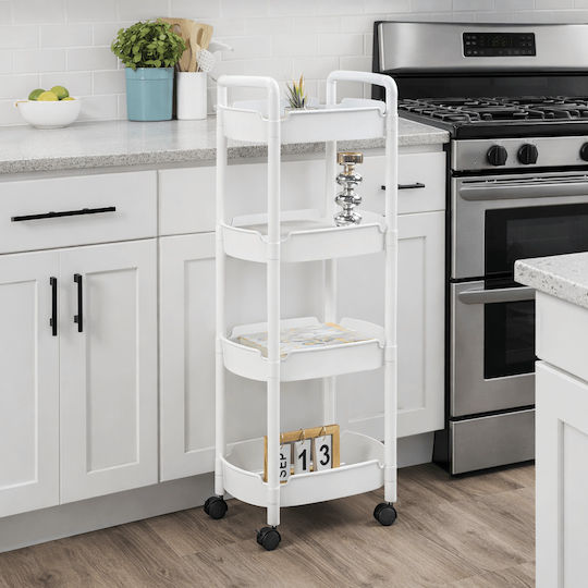 Ankor Trolley Bucătărie Plastic 4 Locuri Alb 40x28x99cm