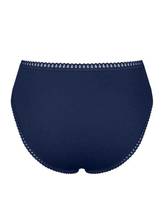 Βαμβακερά Ψηλόμεσα Γυναικεία Slip 3Pack με Δαντέλα Πετρόλ