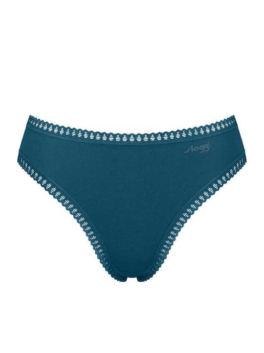 Βαμβακερά Ψηλόμεσα Γυναικεία Slip 3Pack με Δαντέλα Πετρόλ