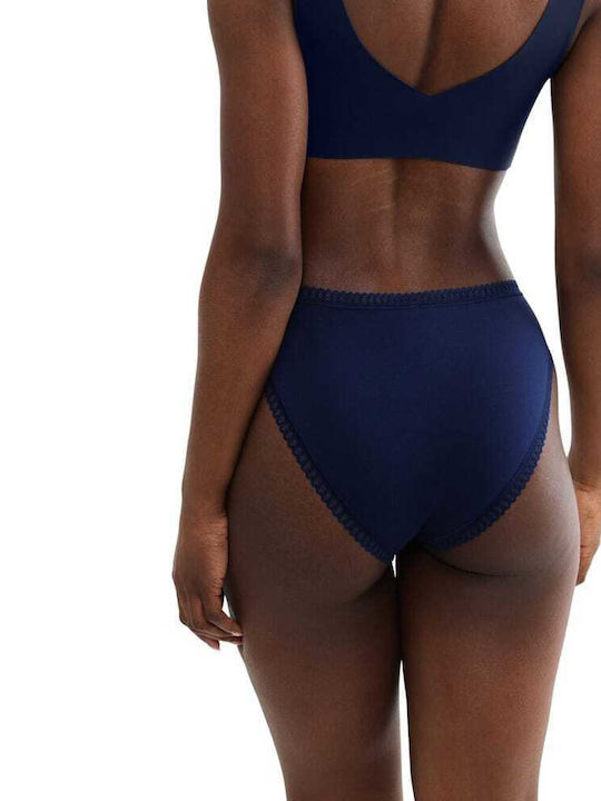 Βαμβακερά Ψηλόμεσα Γυναικεία Slip 3Pack με Δαντέλα Πετρόλ