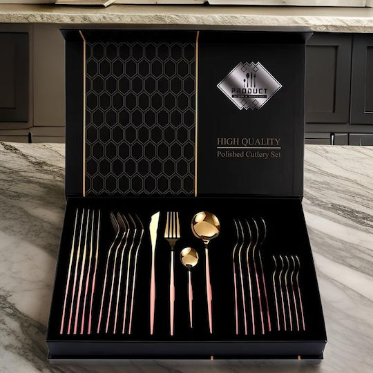Cheffinger Set de Tacâmuri Inoxidabil Roz 24buc