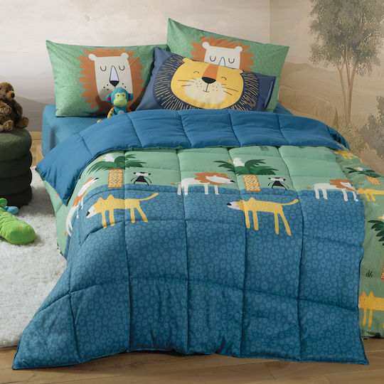 Nef-Nef Homeware Сет Спални Чаршафи Единични с Ластик Памучни Jungle Green 100x232cm 3бр