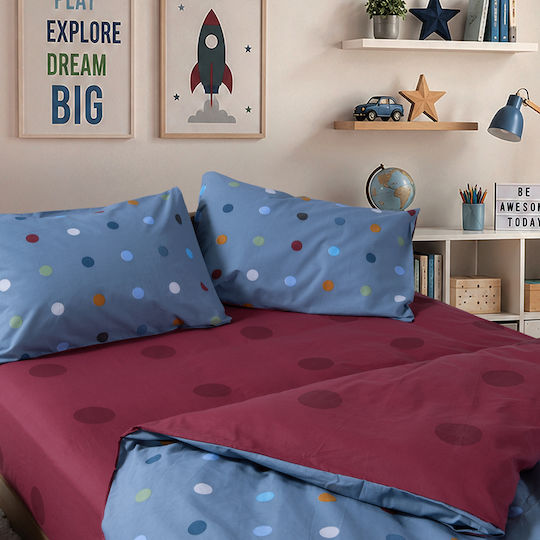 Nef-Nef Homeware Сет Спални Комплекти Единични Памучни Dots Син 170x260cm 3бр