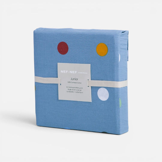 Nef-Nef Homeware Single Fitted Cotton Sheet Set Dots Blue 100x232cm 3 Pieces