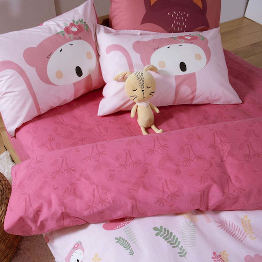 Nef-Nef Homeware Сет Спални Чаршафи Единични Памучни Wild & Sweet Pink 170x260cm 3бр