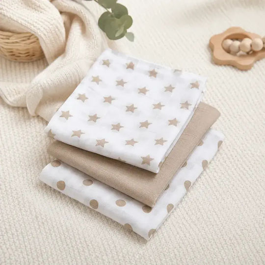 Gamberritos Kids Stars Swaddle Blanket Muslin Beige 80x80cm 3 Pieces
