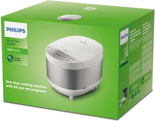 Philips Multifunktionskocher 1300W mit Kapazität 5Es Weißer