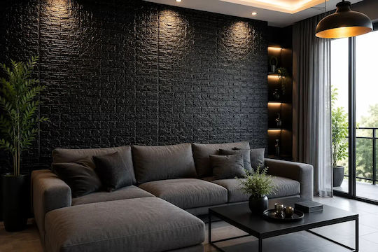 3D Wall Panels Foam Adhesive Black 70x77cm
