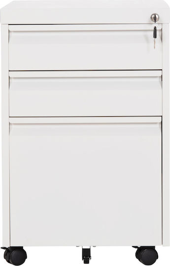 Метална Чекмеджета за Бюро Sider с Колелца и Ключалка Бяла 39x50x60см