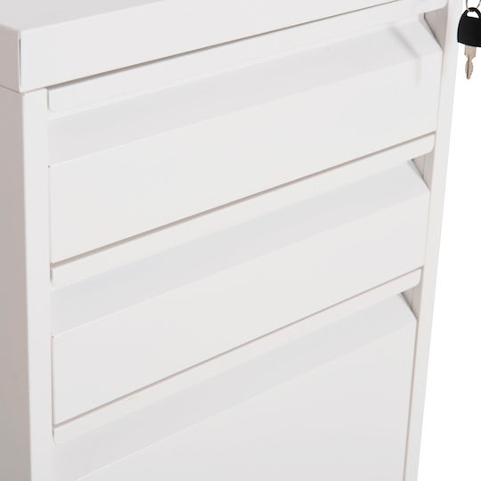 Метална Чекмеджета за Бюро Sider с Колелца и Ключалка Бяла 39x50x60см