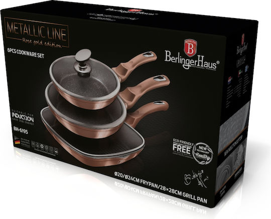 Berlinger Haus Metallic Line Комплект Тигани от Алуминий Rose Gold Collection с Вътрешно Покритие от Камък 3 Съда