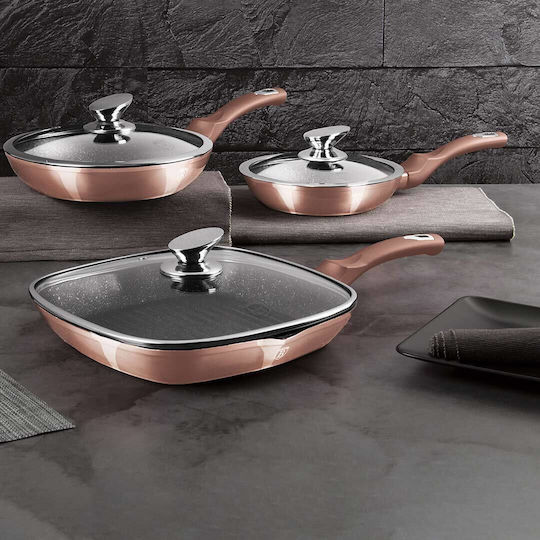 Berlinger Haus Metallic Line Комплект Тигани от Алуминий Rose Gold Collection с Вътрешно Покритие от Камък 3 Съда