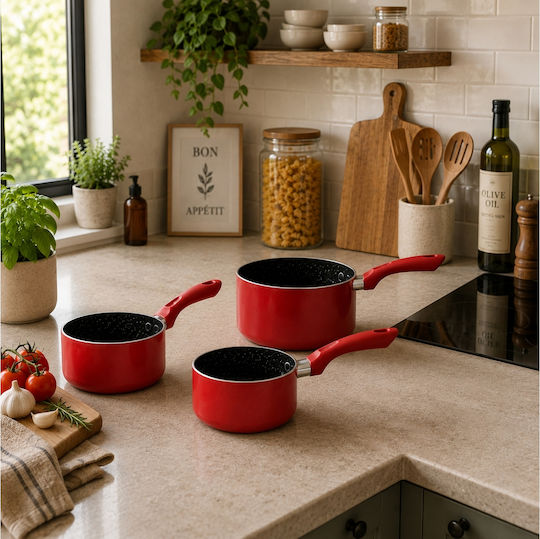 Livoo Livoo Aluminum Pots Set Red with Non-stick Interior Coating 3 Pieces