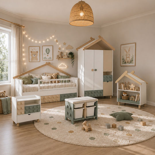 Kids Bed Montessori Single with Storage Space Beige for Mattress 90x200cm