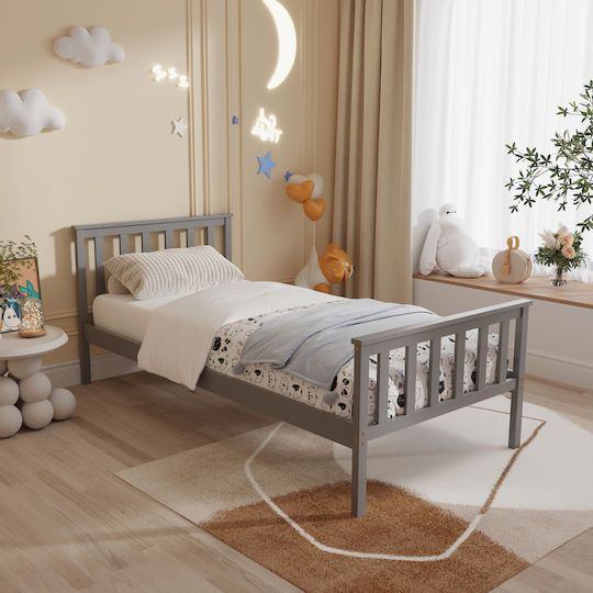 Gimly Παιδικό Κρεβάτι Μονό με Στρώμα Γκρι 90x190cm