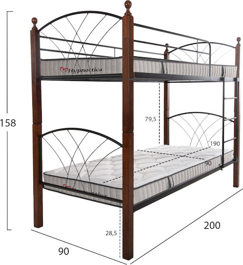 Storey Kinderbett Koje Einzeln Schwarz für Matratze 90x190cm