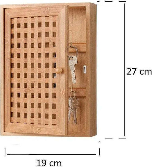 Zeller Wall Key Box Wooden 8 Hooks 19x6x27cm