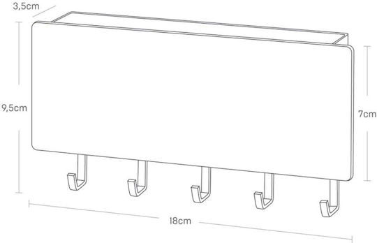 Yamazaki Metallic White Wall Key Holder 5 Hooks 18x3x9.5cm
