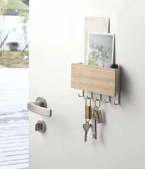 Yamazaki Metallic White Wall Key Holder 5 Hooks 18x3x9.5cm