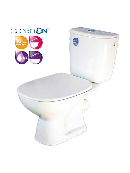 Cersanit Stehende Toilette Randlos mit Spülung mit Deckel Duroplast Sanftes Schließen Weiße