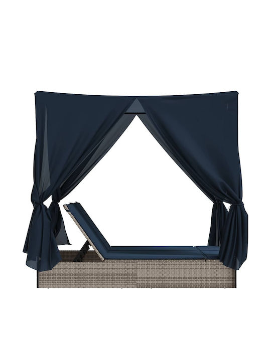 Ξαπλώστρα Διπλή Rattan με Μαξιλάρι Γκρι 200x114x196εκ.