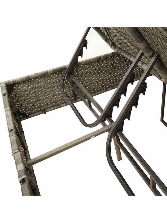 Ξαπλώστρα Διπλή Rattan με Μαξιλάρι Γκρι 200x114x196εκ.