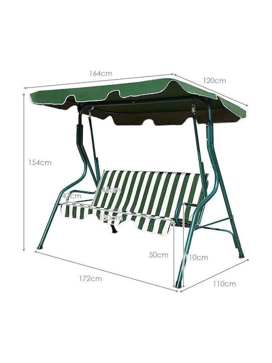 Garten- und Veranda-Schaukeln 2 Sitze Metallisch Grüne Traglast bis 150kg M140xP120xH153cm