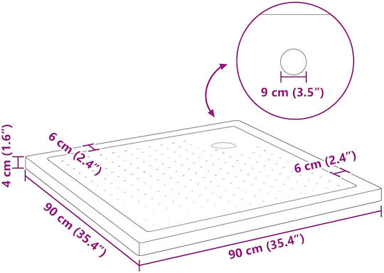 vidaXL Square Acrylic Shower Tray 90x90cm Black