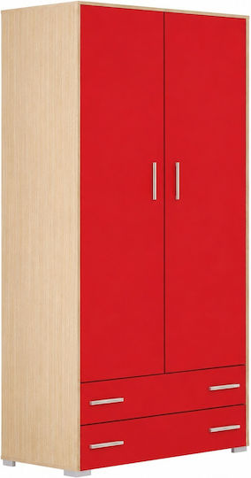 Δίφυλλη Ντουλάπα με 2 Συρτάρια Ροζ 105x240cm