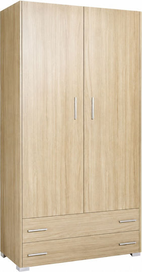 Δίφυλλη Ντουλάπα με 2 Συρτάρια Δρυς 105x50x240cm