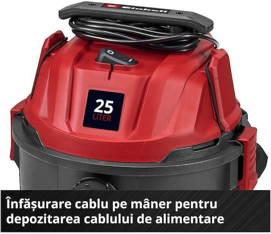 Einhell TC-VC 2555 Aspirator Umed-Uscat 850W cu Recipient din Plastic 25lt Roșie