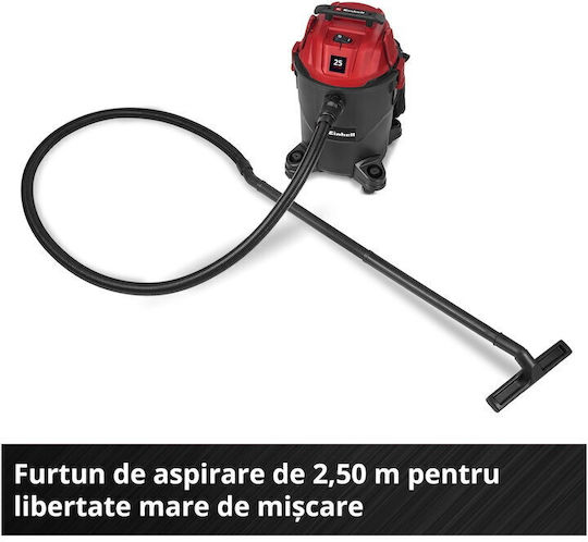Einhell TC-VC 2555 Aspirator Umed-Uscat 850W cu Recipient din Plastic 25lt Roșie