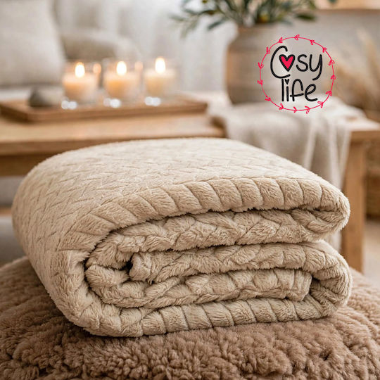 Blanket Velvet Double 215x230cm Coral, Beige
