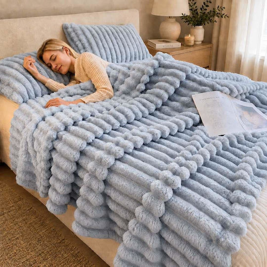 Next Furry Double Blanket 200x230cm Blue