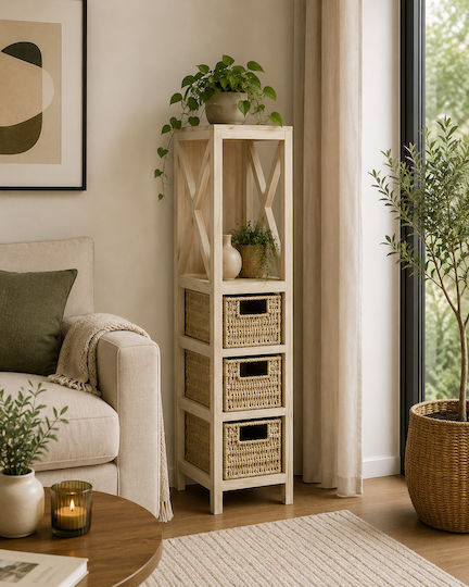 MRShome Επιδαπέδια Ραφιέρα Μπάνιου Ξύλινη 17x24x82cm Μπεζ