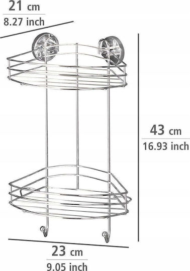 Wenko Vacuum-Loc Ecke An der Wand montiert Badezimmerregal Metallisch mit 2 Regalböden 23x21x43cm Silber